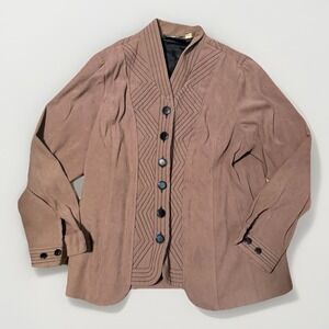 Bob Mackie Brown Geometric Shawl Collar Blazer Jacket Lined Women's Size L